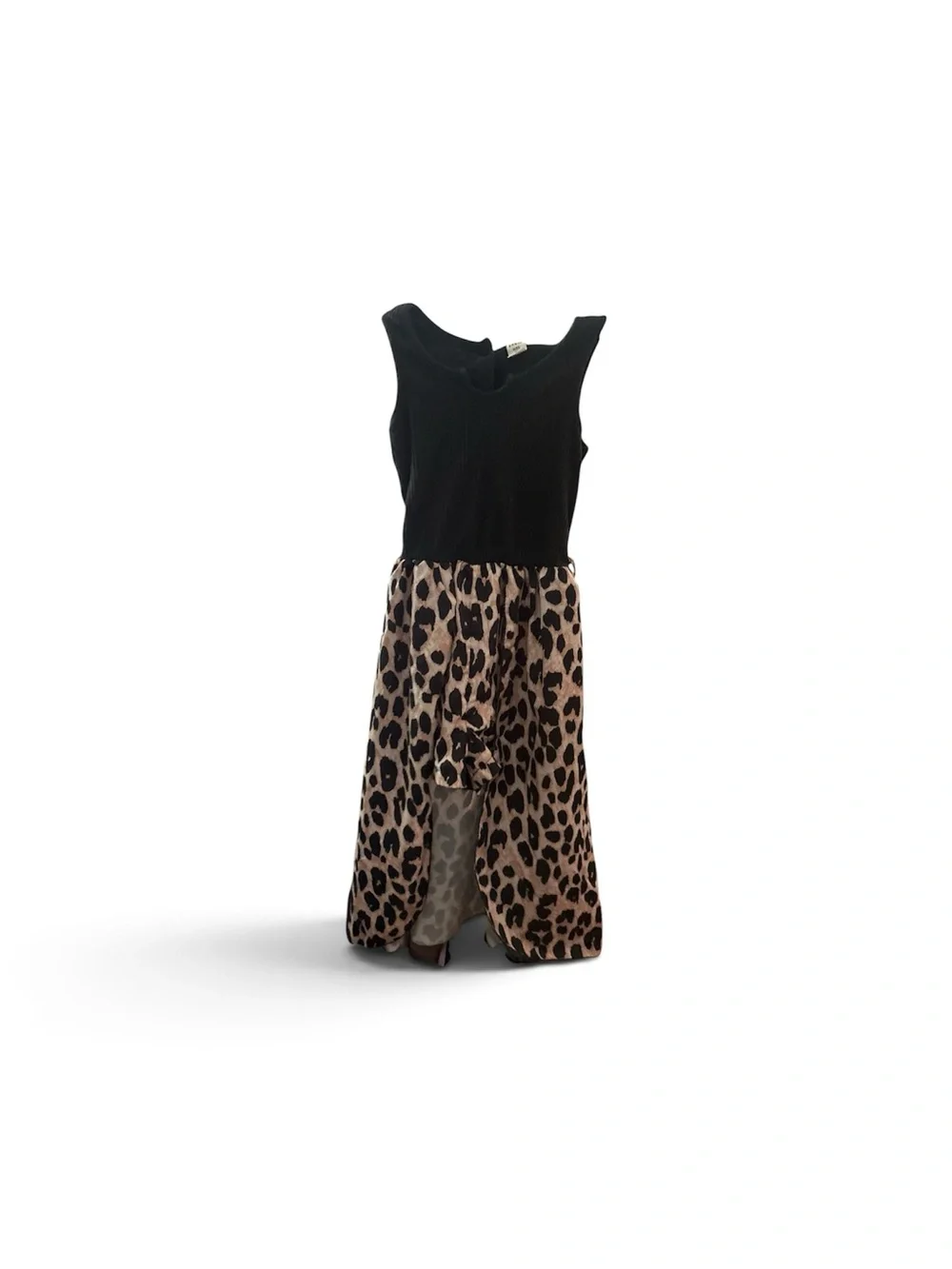 Black Tank Top with Leopard Print High-Low Skirt